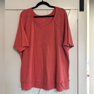 Women's Coral Short Sleeve V-Neck Top